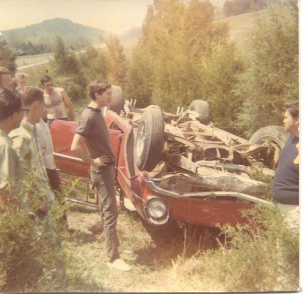 Ron Redwine wreck at Cherokee Dragway 1970