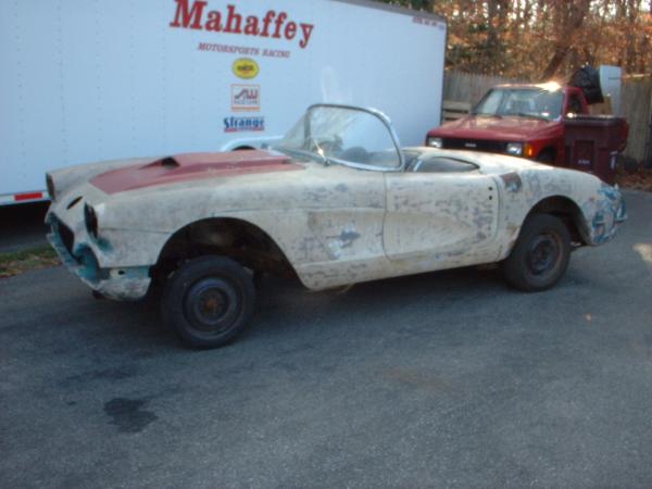 This is what I started with, a barn find for sure.  The car was a racer at one time, with a straight front axle.  There were multiple chassis and body modifications as well as signs of a removed roll bar. I was OK that the car was already cut up....because I was going to cut it up even more!  Although, in a more subtle kind of way with a near stock outward appearance.