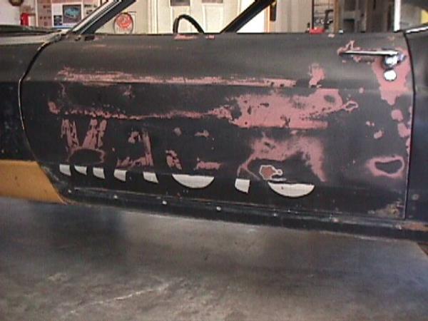 Original black paint on lower edge of door. Silver magic lettering still showing. Would love to find period pictures of this car. Possibly raced at Winston County and Green Valley both tracks in Alabama.