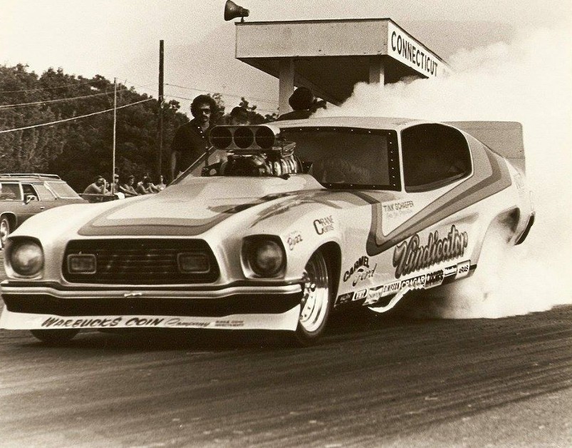 Low Rider Yellow Funny Car at Connecticut Dragway...41" tall to top of roof...lay-down driver style...blew blower off it...first time out @Suffolk,Va...throttle stuck in Sanair,Canada punched nose in...lol...did win Best Appearing Award...had ok year/two...NEVER comfortable in this car...color cover/feature European magazine (AM-Car)