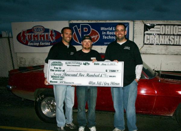 2008 Ohio Crankshaft No Box Nationals Winners Circle

Thanks to:
Mickey Thompson Tires for bringing me tires when I was in need
My Wife for her support while she was home expecting our 1st baby