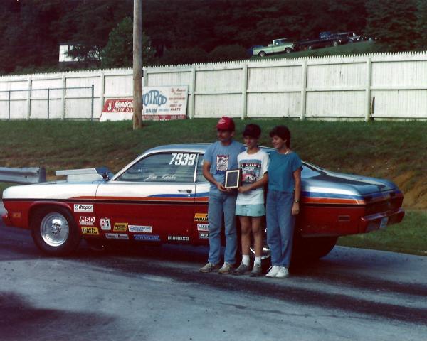 W2 Duster, winner of IHRA Hot Rod divisional race.
With son Aaron and Penny, Track Champion and # 1 Fan.