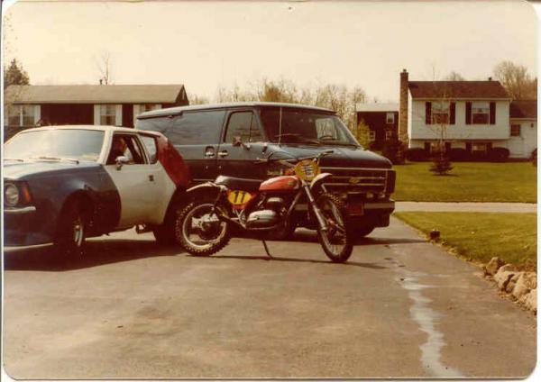 71 Gremlin, 78 Chevy & 74 Bultaco 125 Pursang  Boys and their toys, right? The Gremlin was built from parts I had around while I worked at an AMC dealership. The Chevy van was stolen, vandalized and burned from faulty wiring. I was glad to see it go. The bike was my play bike.